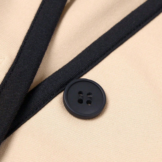 Single breasted Contrast Color Trim Suit Pants Suit