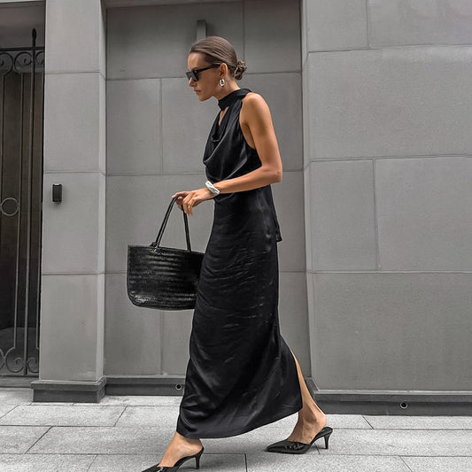 Ding Swing Collar Off-the-shoulder Elegant Dress Lace-up